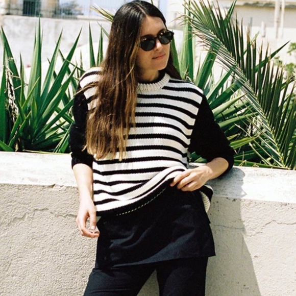 Ciao Lucia! Valentina Pullover Sweater — Black/Ivory Stripe — Medium - Picture 1 of 5